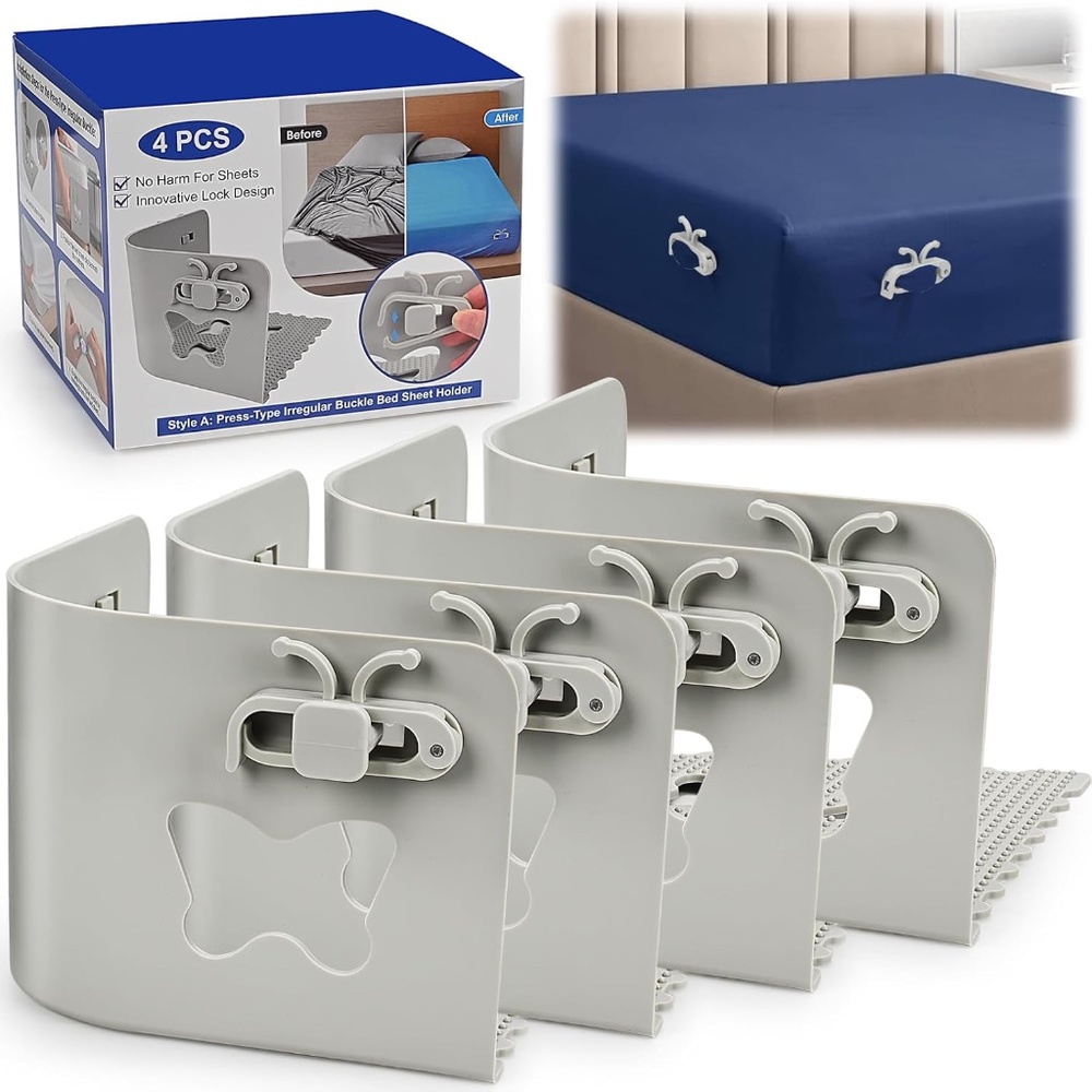 Bed Sheet Holders for Corners, Fitted Sheet Holder with Press-Type Sheets Lock,